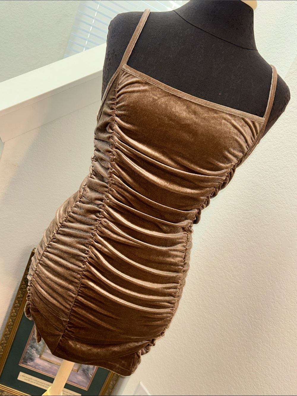 Forever 21 Brown Ruched Velvet Mini Dress